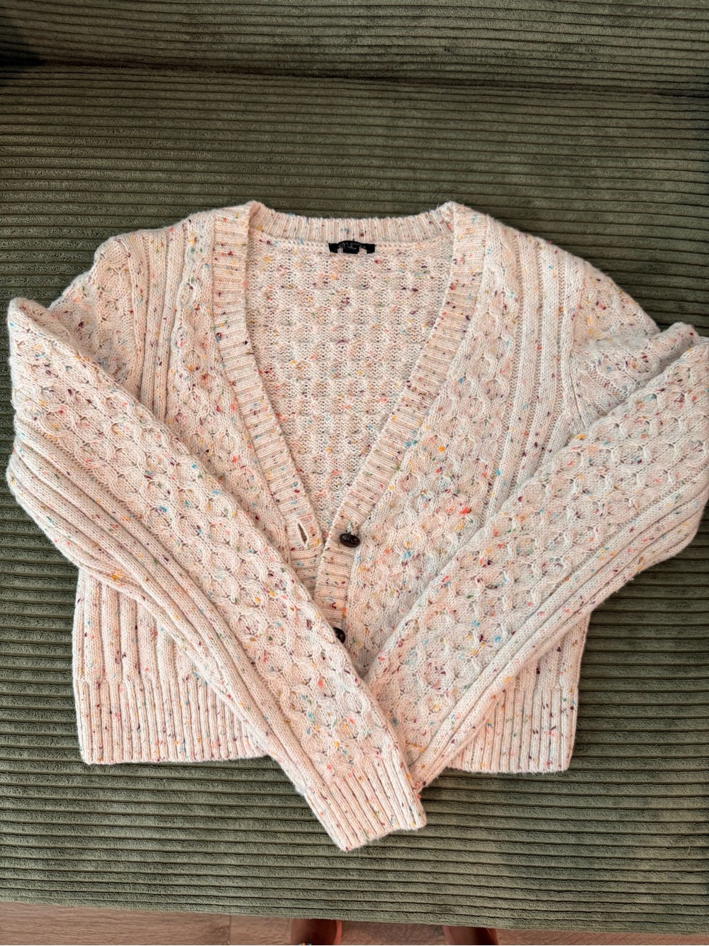 Talbots Light Pink Speckled Cable Knit Cardigan